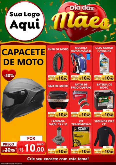 Modelo de Encarte para Encarte A4 Vertical com o tema Dia das Mães para Moto peças
