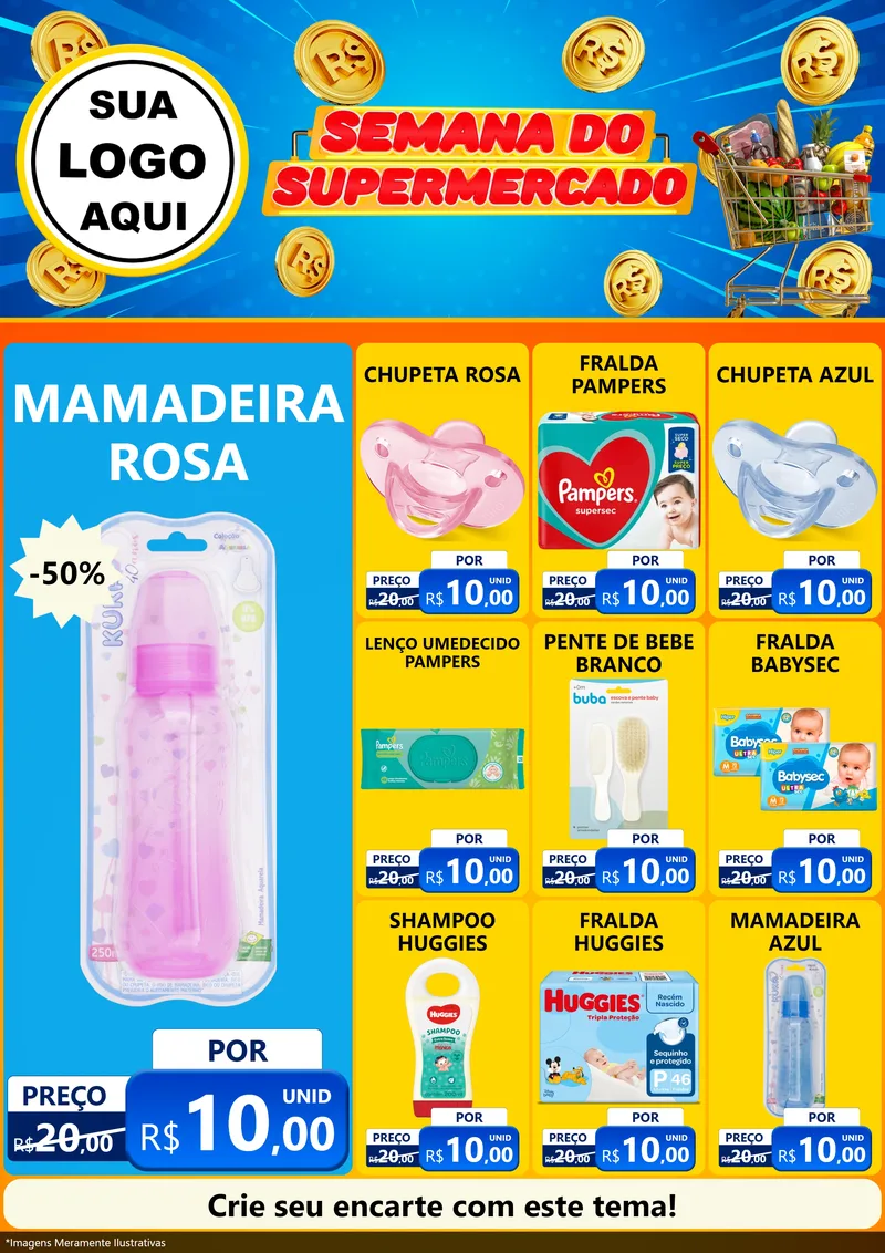 Modelo de Encarte para Encarte A4 Vertical com o tema Semana do Supermercado para Bebês