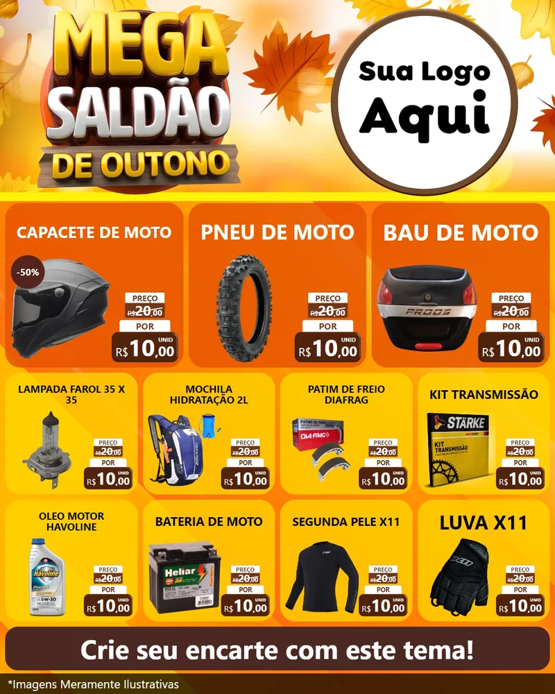 Modelo de Rede Social para Feed Instagram com o tema Mega Saldão de Outono para Moto peças