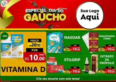 Modelo de Encarte para Encarte A4 Horizontal com o tema Especial Dia do Gaúcho para Farmácia