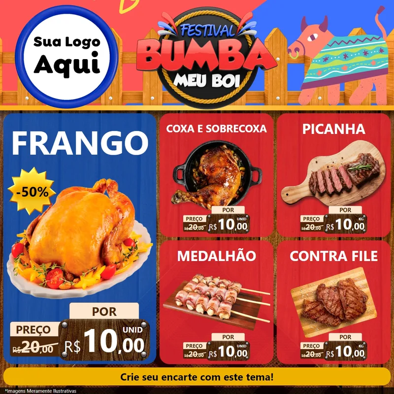 Modelo de Rede Social para Feed Facebook com o tema Festival Bumba Meu Boi para Assados