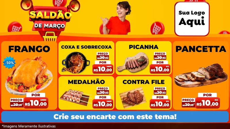 Modelo de TV para TV Horizontal com o tema Saldão de Março para Assados