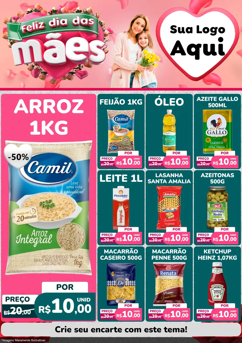 Modelo de Encarte para Encarte A4 Vertical com o tema Feliz Dia das Mães para Supermercado
