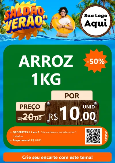 Modelo de Cartaz para Cartaz A4 Vertical com o tema Saldão de Verão para Supermercado