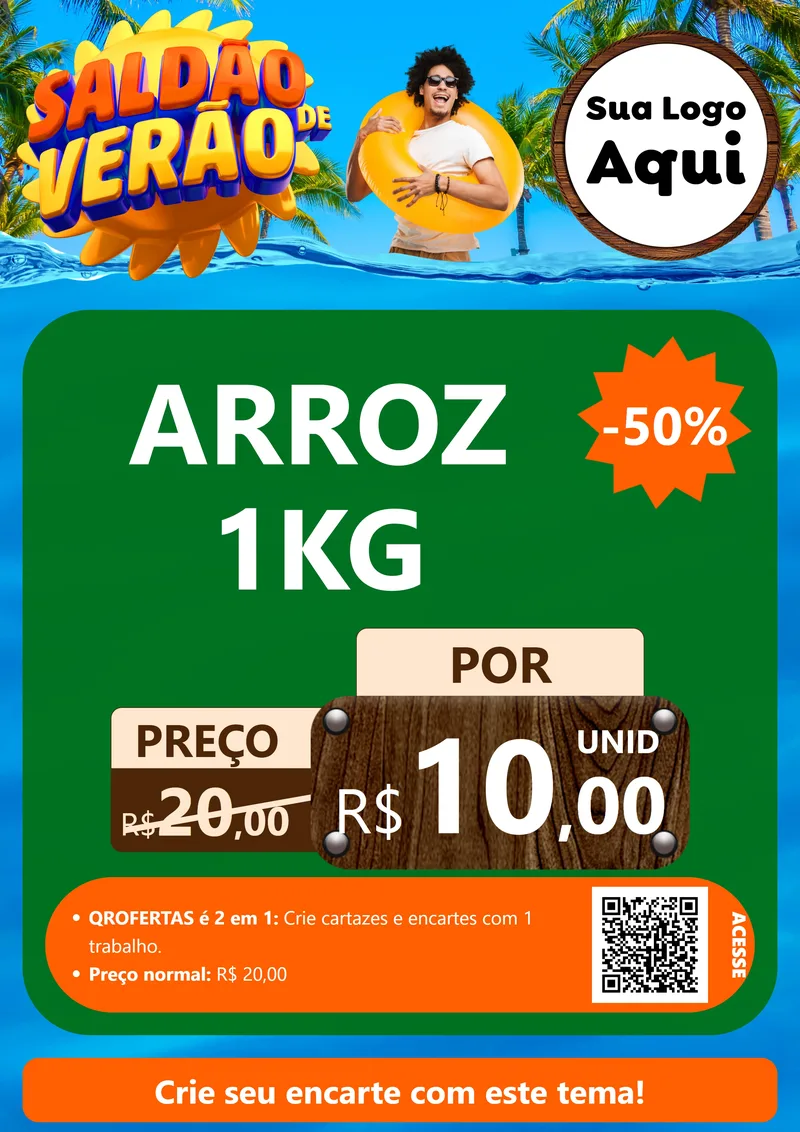 Modelo de Cartaz para Cartaz A4 Vertical com o tema Saldão de Verão para Supermercado