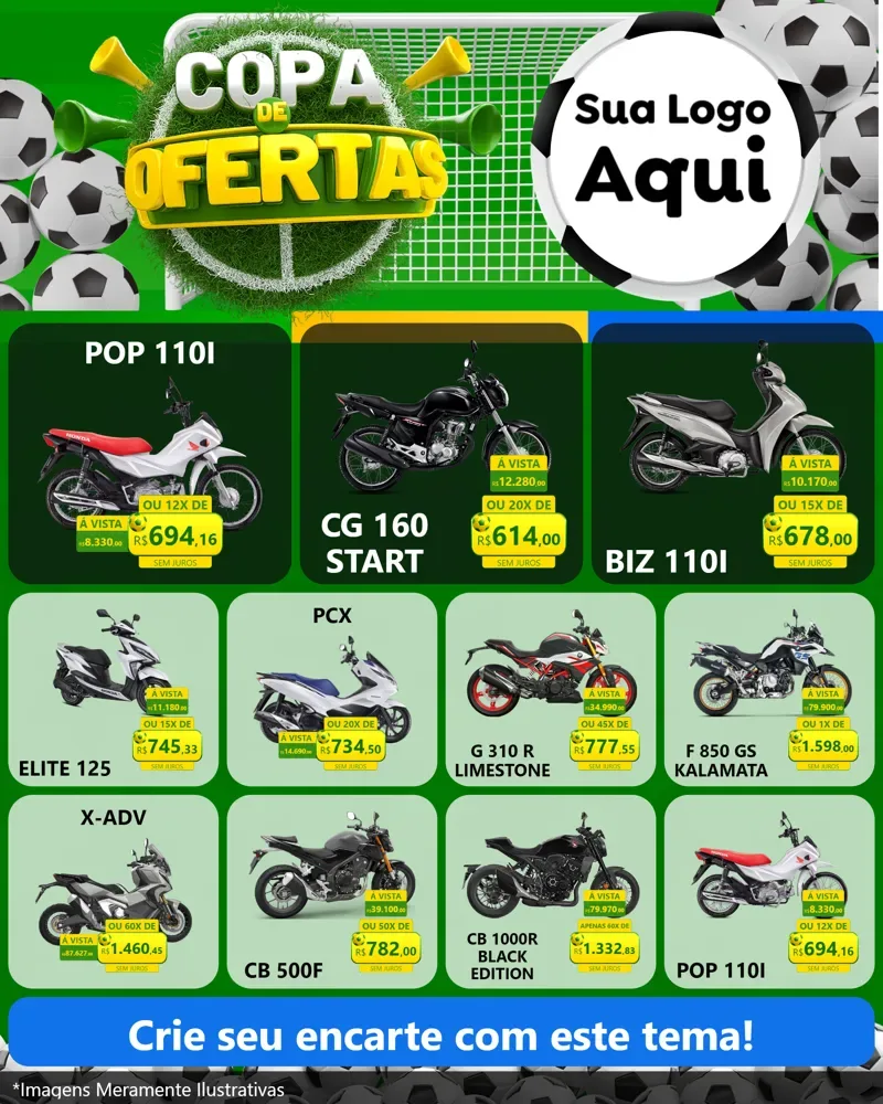 Modelo de Rede Social para Feed Instagram com o tema Copa De Ofertas para Concessionaria de Motos
