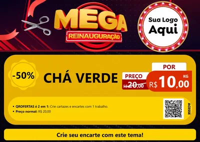 Modelo de Cartaz para Cartaz A4 Horizontal com o tema Mega Reinauguração para Produtos Naturais