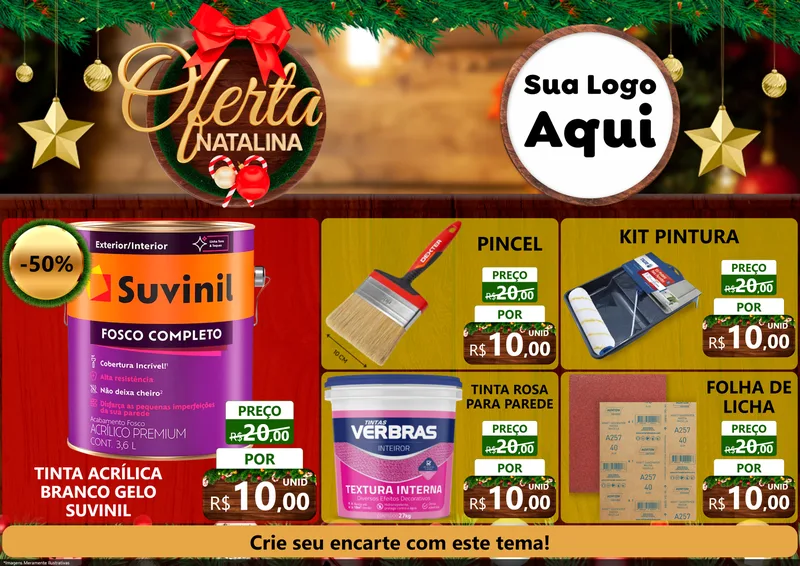 Modelo de Encarte para Encarte A4 Horizontal com o tema Ofertas Natalina para Tintas e Ferramentas