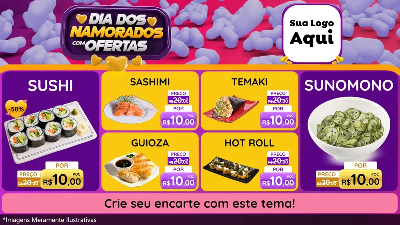 Modelo de TV para TV Horizontal com o tema Dia Dos Namorados Com Ofertas para Comida japonesa