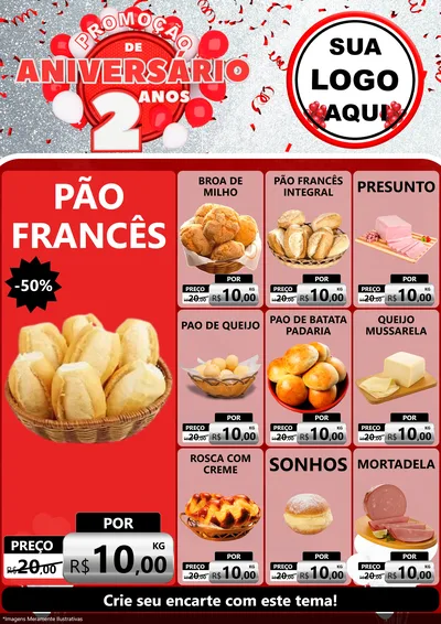 Modelo de Encarte para Encarte A4 Vertical com o tema Promoção de Aniversário - 2 Anos para Padaria