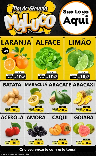 Modelo de Encarte para Encarte Grande com o tema Fim de Semana Maluco para Hortifrúti
