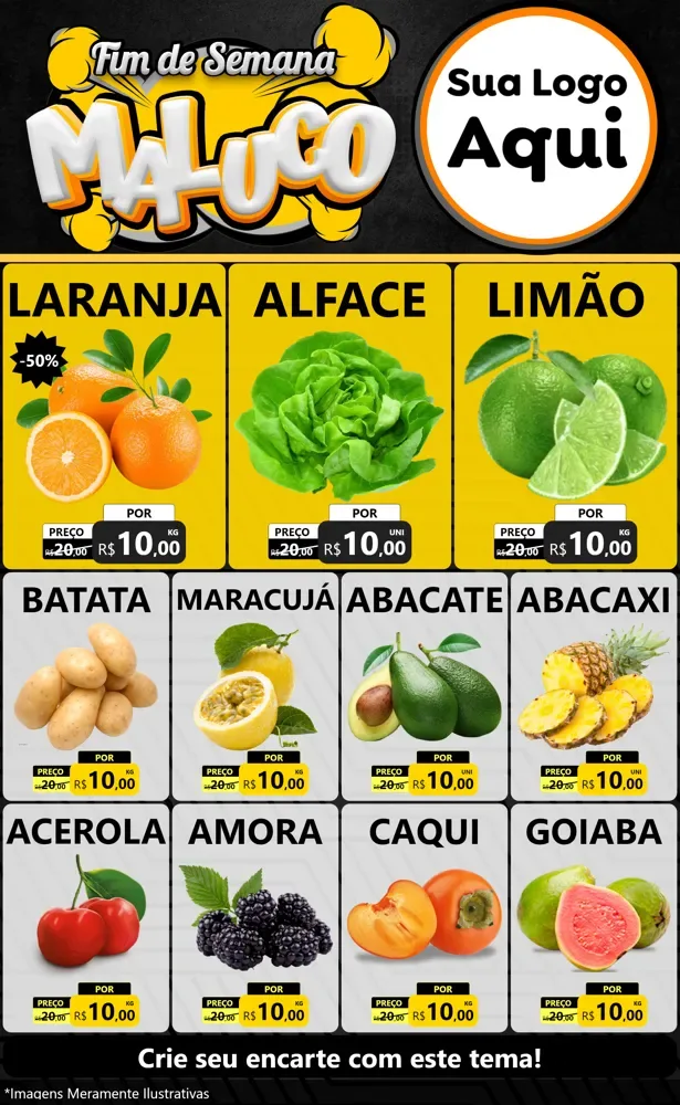 Modelo de Encarte para Encarte Grande com o tema Fim de Semana Maluco para Hortifrúti