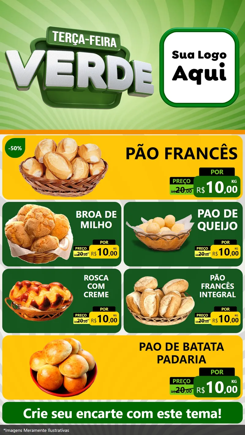 Modelo de TV para TV Vertical com o tema Terça - Feira Verde para Padaria