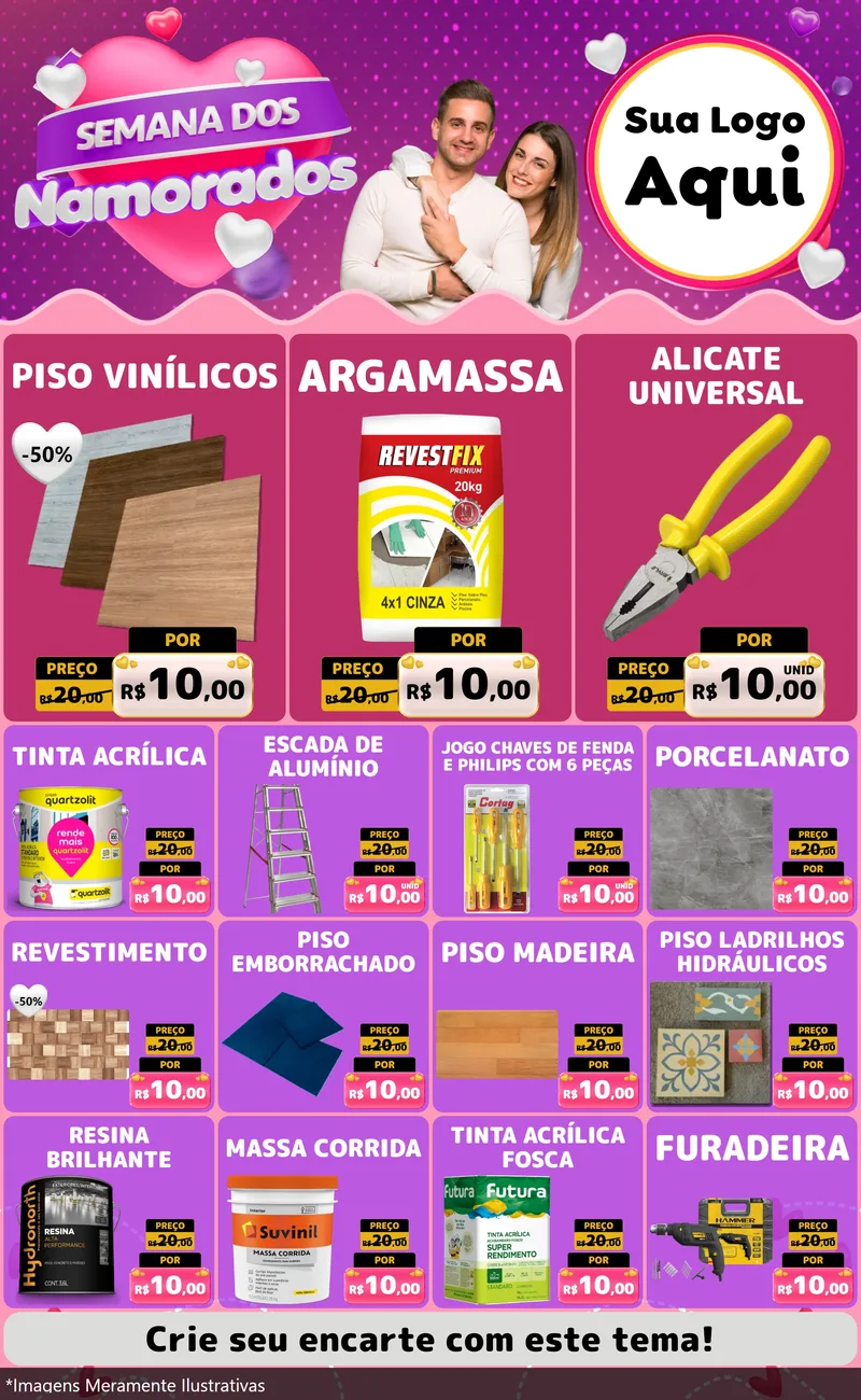 Modelo de Encarte para Encarte Grande com o tema Semana dos Namorados para Material para Construção