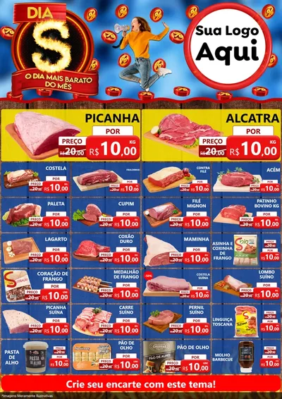 Modelo de Encarte para Encarte A4 Vertical com o tema Dia S - O Dia Mais Barato Do Mês para Açougue