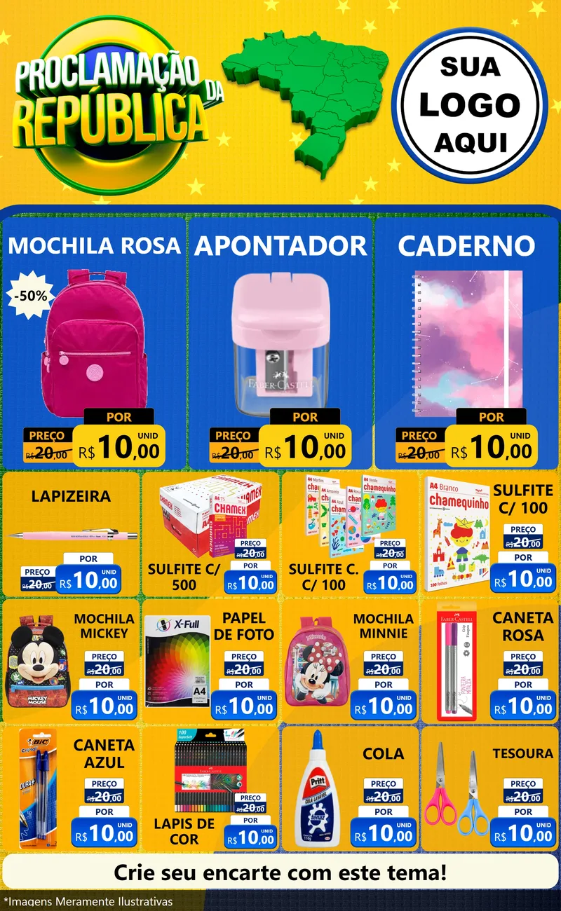Modelo de Encarte para Encarte Grande com o tema Proclamação da República para Papelaria