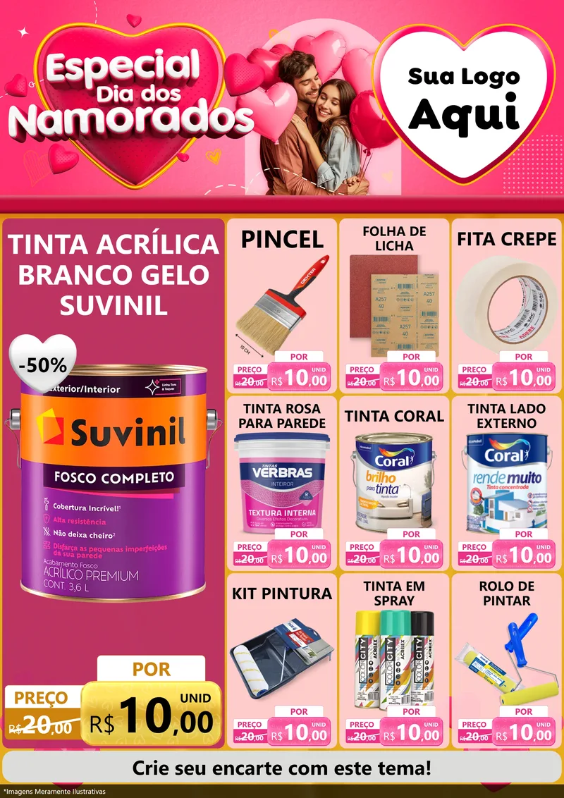 Modelo de Encarte para Encarte A4 Vertical com o tema Especial Dia dos Namorados para Tintas e Ferramentas