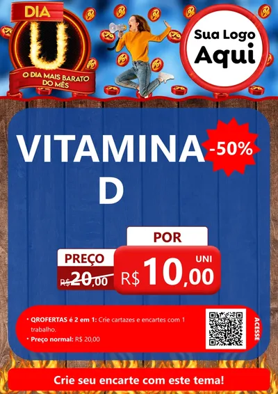 Modelo de Cartaz para Cartaz A4 Vertical com o tema Dia U - O Dia Mais Barato Do Mês para Farmácia