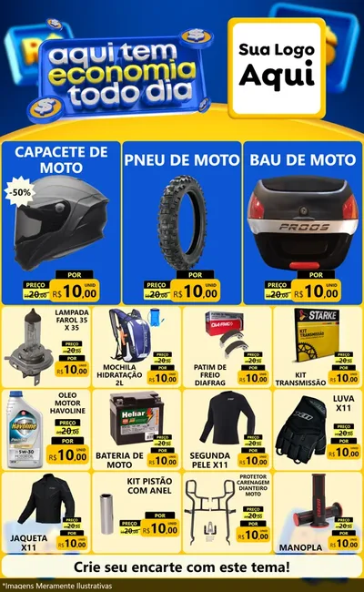 Modelo de Encarte para Encarte Grande com o tema Aqui Tem Economia Todo Dia para Moto peças