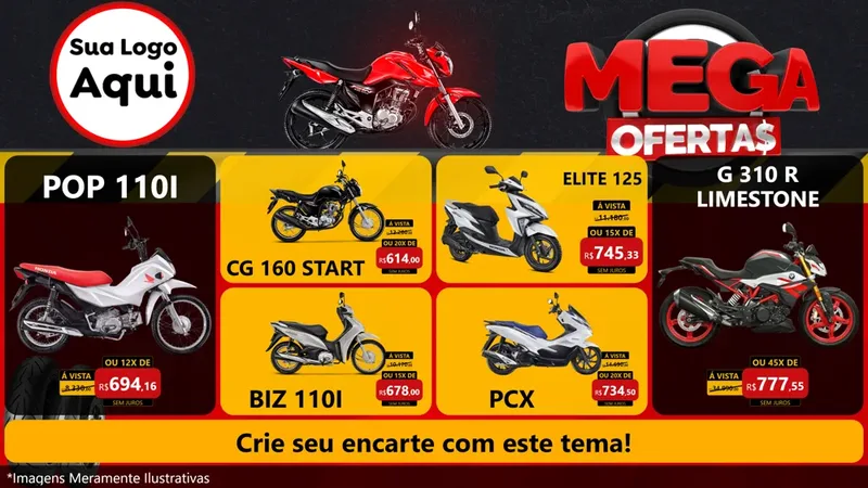 Modelo de TV para TV Horizontal com o tema Mega Ofertas - Motopeças para Concessionaria de Motos