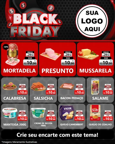 Modelo de Rede Social para Feed Instagram com o tema Black Friday para Frios e Laticínios