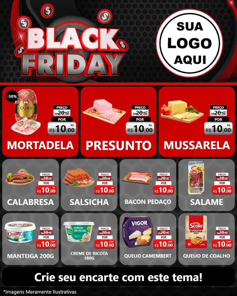 Modelo de Rede Social para Feed Instagram com o tema Black Friday para Frios e Laticínios