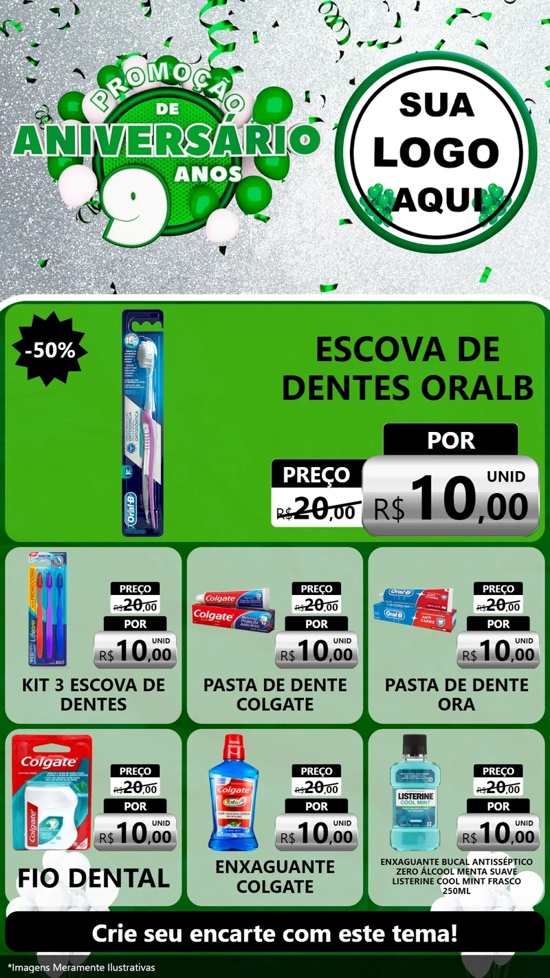 Modelo de Rede Social para Stories com o tema Promoção de Aniversário - 9 Anos para Higiene Pessoal