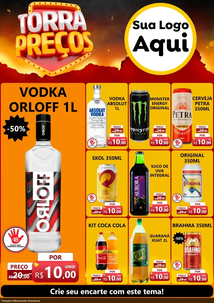 Modelo de Encarte para Encarte A4 Vertical com o tema Torra Preços para Distribuidora de bebidas
