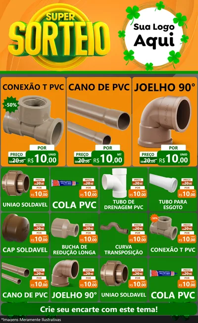 Modelo de Encarte para Encarte Grande com o tema Super Sorteio para Tubos e conexões