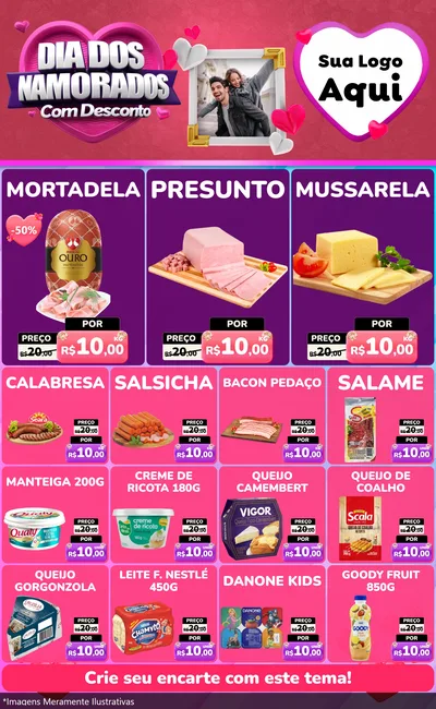 Modelo de Encarte para Encarte Grande com o tema Dia Dos Namorados Com Desconto para Frios e Laticínios
