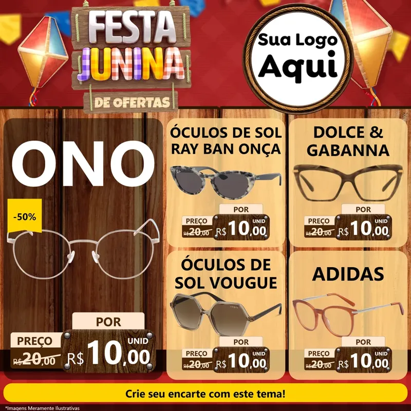 Modelo de Rede Social para Feed Facebook com o tema Festa Junina de Ofertas para Óticas