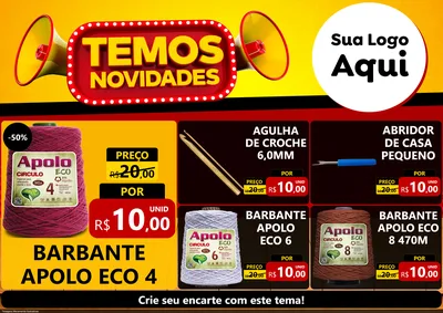 Modelo de Encarte para Encarte A4 Horizontal com o tema Temos Novidades para Armarinho e Aviamentos