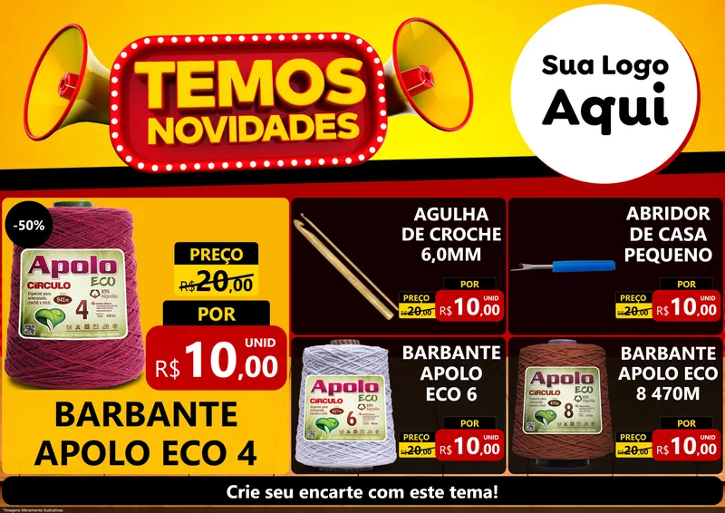 Modelo de Encarte para Encarte A4 Horizontal com o tema Temos Novidades para Armarinho e Aviamentos