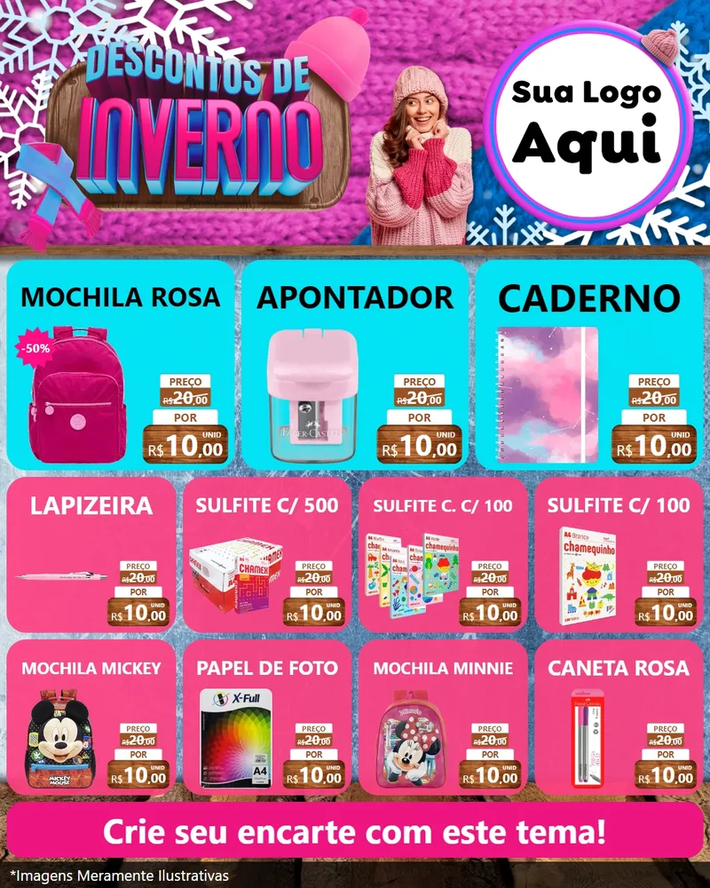 Modelo de Rede Social para Feed Instagram com o tema Descontos de Inverno para Papelaria