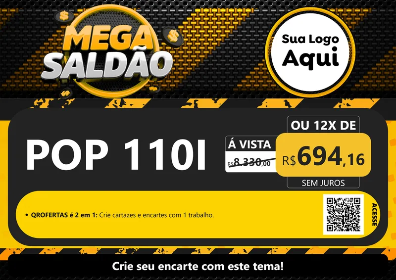 Modelo de Cartaz para Cartaz A4 Horizontal com o tema Mega Saldão para Concessionaria de Motos