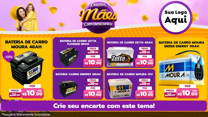 Modelo de TV para TV Horizontal com o tema Dia das Mães com Desconto para Baterias Elétricas