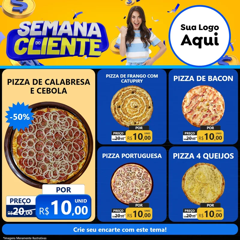 Modelo de Rede Social para Feed Facebook com o tema Semana do Cliente para Pizzaria