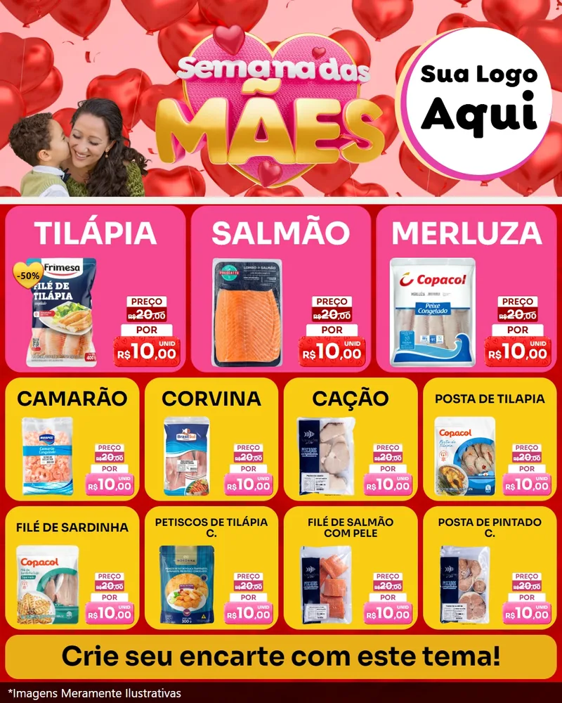Modelo de Rede Social para Feed Instagram com o tema Semana Das Mães para Peixaria