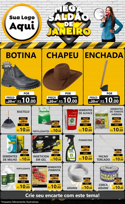 Modelo de Encarte para Encarte Grande com o tema Mega Saldão de Janeiro para Agropecuária