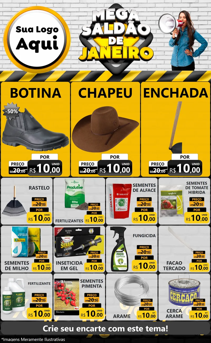 Modelo de Encarte para Encarte Grande com o tema Mega Saldão de Janeiro para Agropecuária