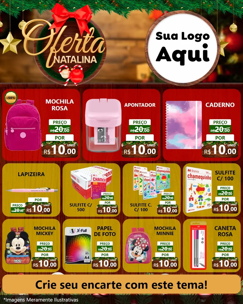 Modelo de Rede Social para Feed Instagram com o tema Ofertas Natalina para Papelaria