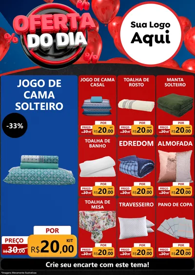 Modelo de Encarte para Encarte A4 Vertical com o tema Oferta do Dia para Cama, Mesa e Banho