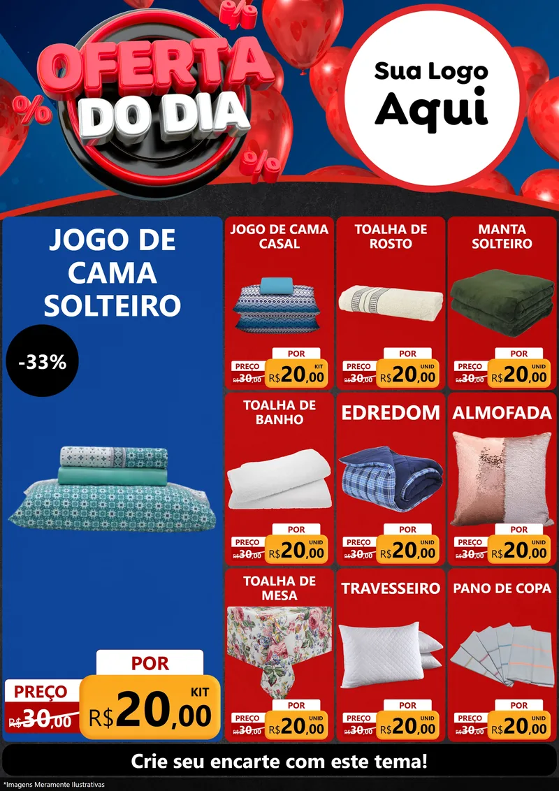 Modelo de Encarte para Encarte A4 Vertical com o tema Oferta do Dia para Cama, Mesa e Banho