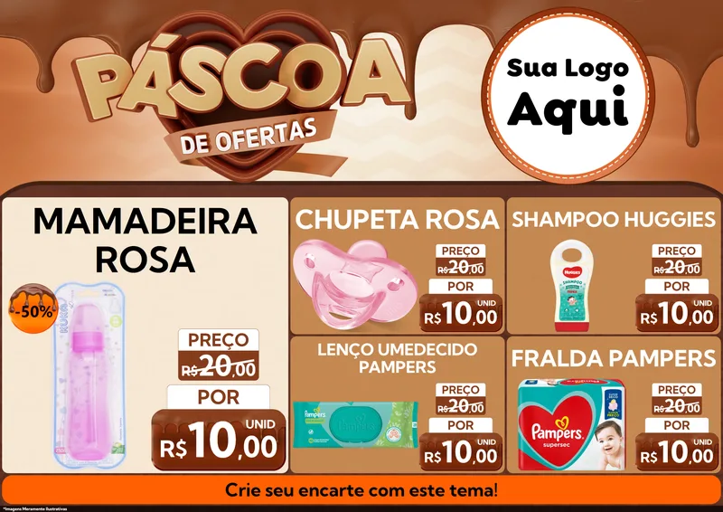 Modelo de Encarte para Encarte A4 Horizontal com o tema Páscoa de Ofertas para Bebês