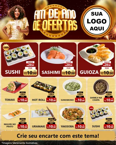 Modelo de Rede Social para Feed Instagram com o tema Fim de Ano de Ofertas para Comida japonesa