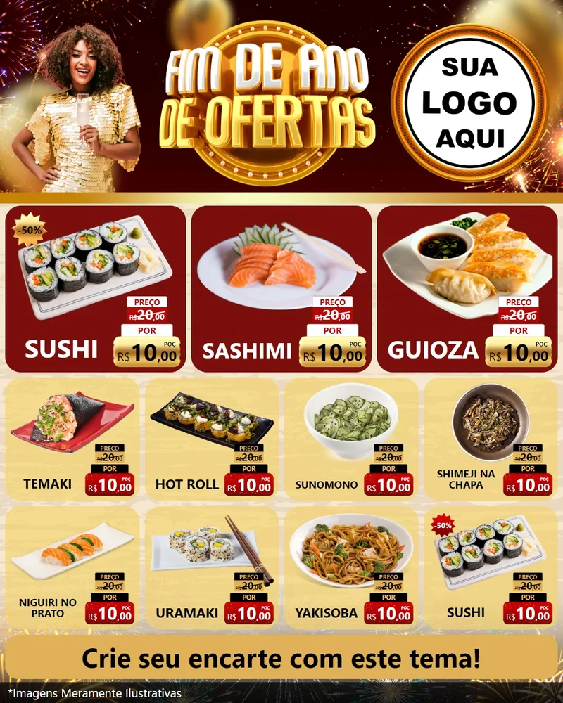 Modelo de Rede Social para Feed Instagram com o tema Fim de Ano de Ofertas para Comida japonesa