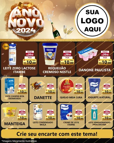 Modelo de Rede Social para Feed Instagram com o tema Feliz Ano Novo 2027 para Frios e Laticínios