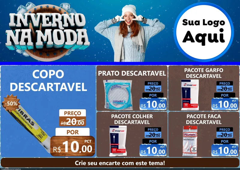 Modelo de Encarte para Encarte A4 Horizontal com o tema Inverno na Moda para Embalagens