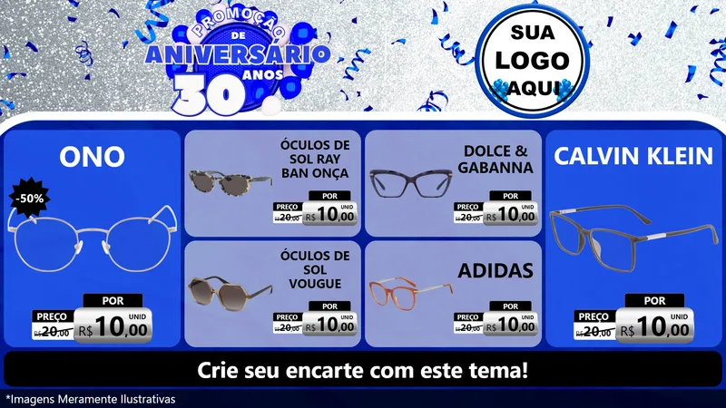Modelo de TV para TV Horizontal com o tema Promoção de Aniversário - 30 Anos para Óticas