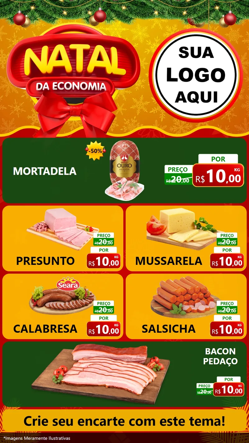 Modelo de TV para TV Vertical com o tema Natal da Economia para Frios e Laticínios